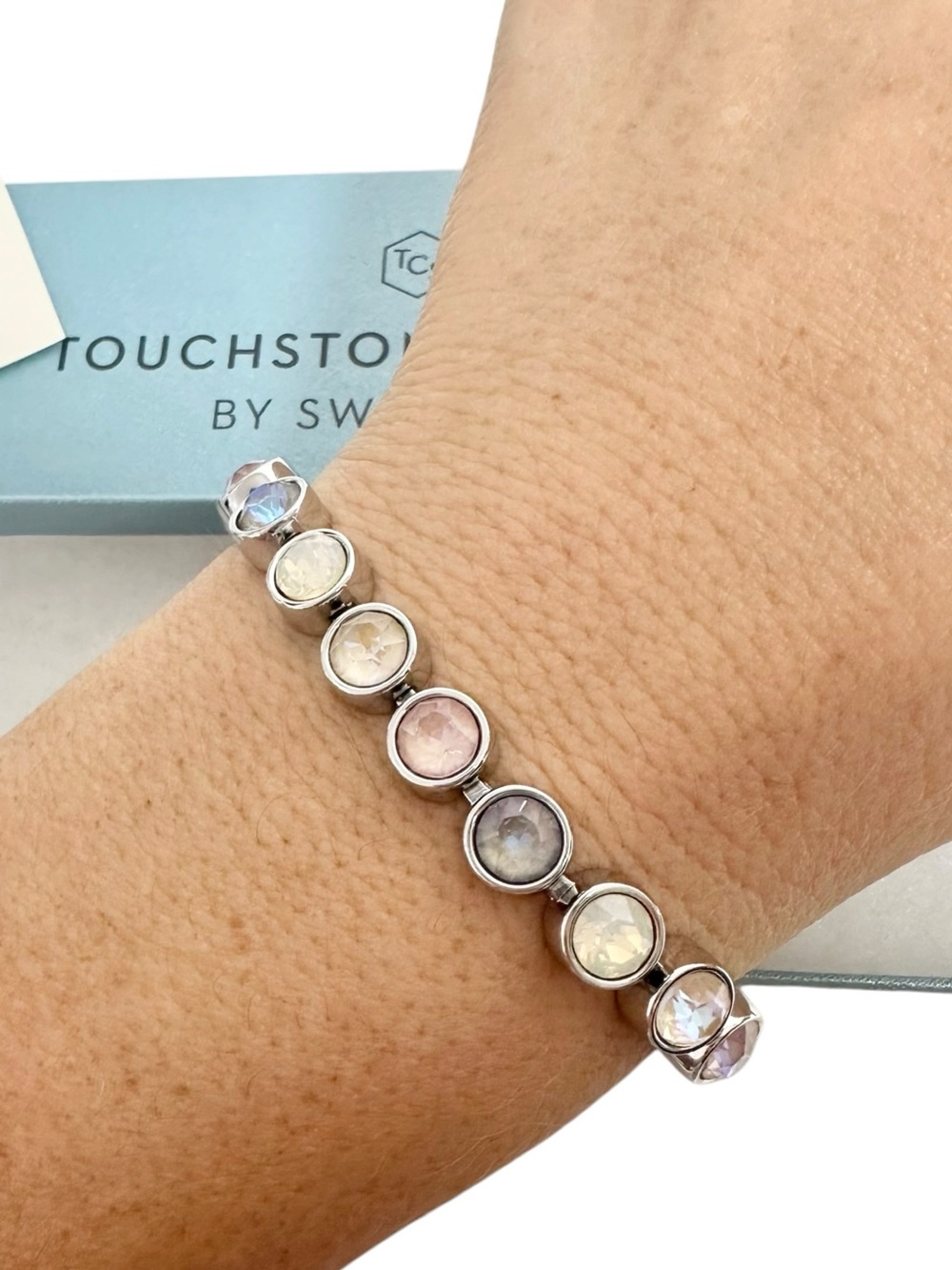 Touchstone Multicolor Gray Pink White & Beige w.Silver Ice Bracelet New in Box